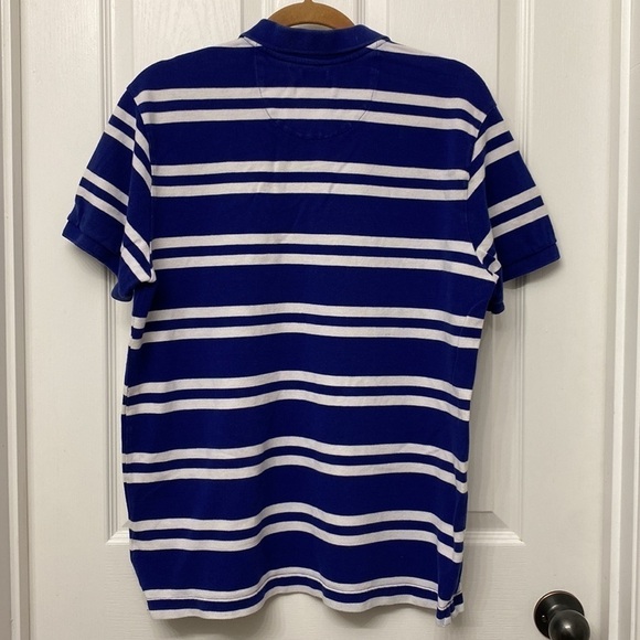 Chaps Custom Fit Striped Short Sleeve Polo Shirt Blue White Size Large - Picture 7 of 9